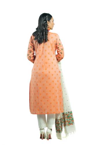 Orange Red Cotton Printed Salwar Kameez Set by Kay Kraft