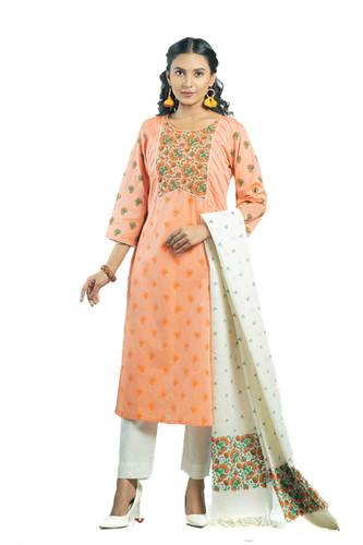 Orange Red Cotton Printed Salwar Kameez Set by Kay Kraft